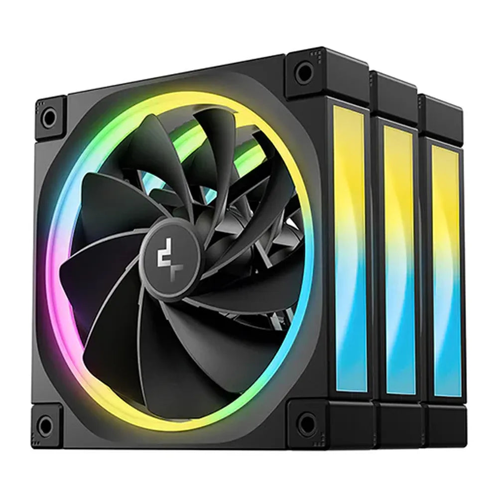 DeepCool FL12R RGB Reverse Case Fans, Pack Of 3, Fluid Dynamic Bearing, 120mm Fan Size, 2150 rpm Fan Speed, Reverse Blade Design, Addressable RGB LED Lighting, Black, 1 Year Warranty