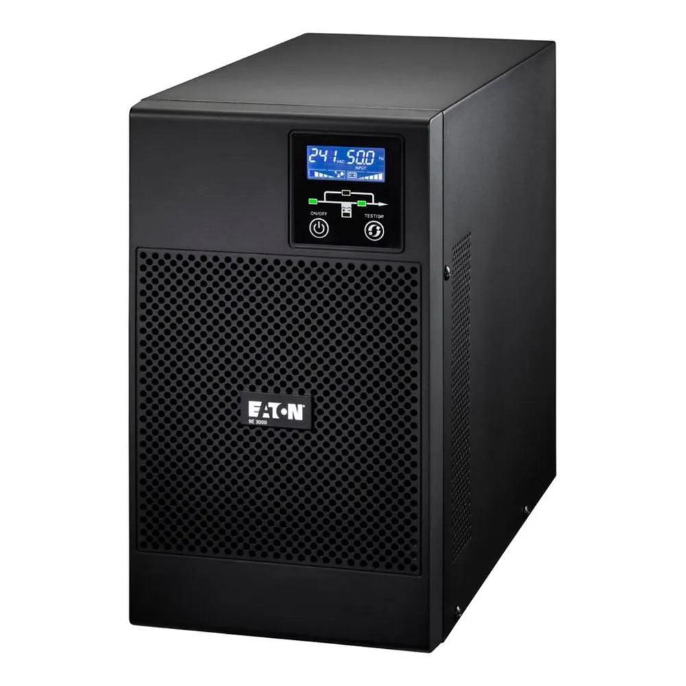 Eaton 9E UPS, 3000 VA, 2400W, Tower Form Factor, Sine Wave Output Waveform, Online Double Conversion, C20 Input Connection, LCD Display, Sealed, Lead-Acid Battery, 1 Year Warranty