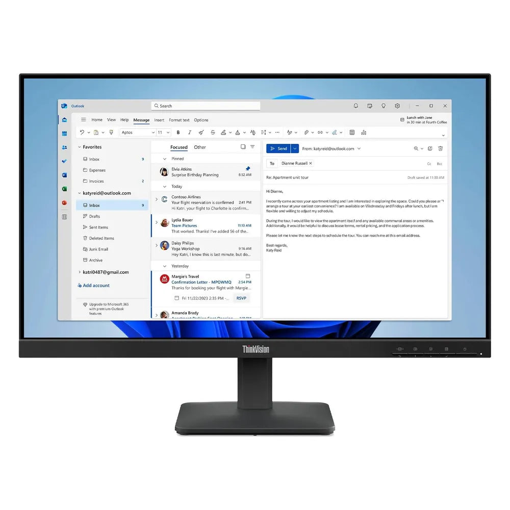 Lenovo ThinkVision S24-4e Monitor, 24" FHD (1920 x 1080) Resolution, 100Hz, Anti-glare, 4ms (GTG) Response Time, HDMI, VGA, Tilt Adjustable Stand, Raven Black, 3 Year Warranty