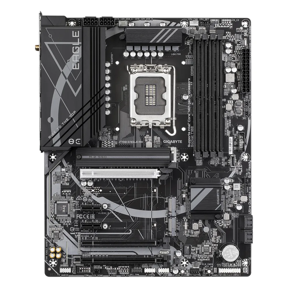 Gigabyte Z790 EAGLE AX Motherboard, LGA1700 Socket, ATX Form Factor, DDR5 Ram, PCIe 5.0, Wi-Fi 6E, Bluetooth v5.3, HDMI, DisplayPort, Realtek 2.5Gb Ethernet, USB 3.2 Gen 2 Type-C, 1 Year Warranty