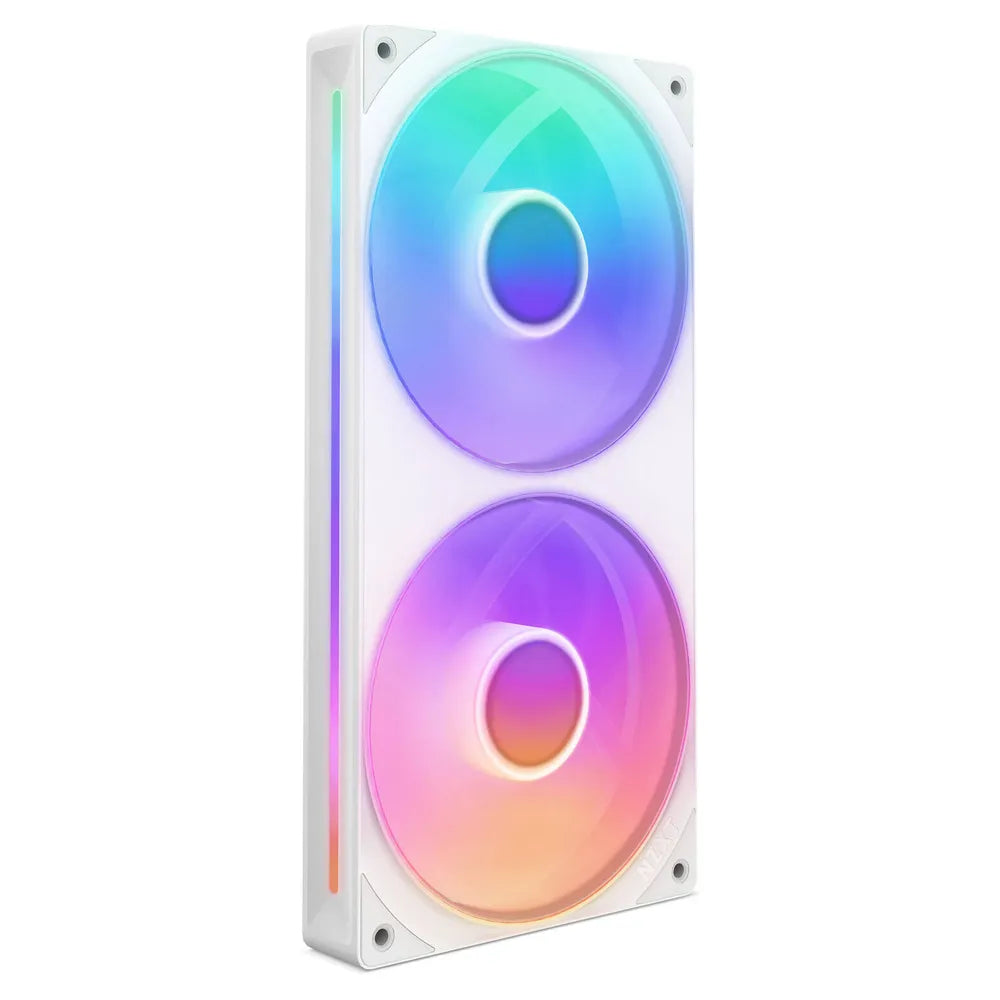 NZXT F240 RGB Core Single-Frame RGB Fan Unit, 2 x Fans, Fluid Dynamic Bearing, 240mm Frame Size, 2400 rpm Fan Speed, Addressable RGB LED Lighting, White, 1 Year Warranty