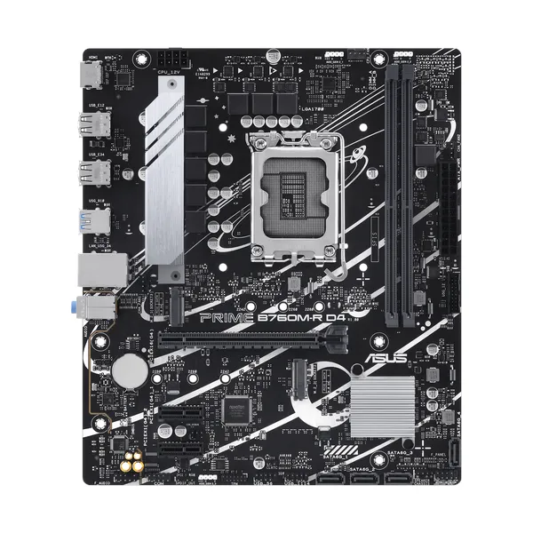 Asus PRIME B760M-R D4 Motherboard, LGA 1700 Socket, micro-ATX Form Factor, DDR4 Ram, PCIe 4.0, USB 5 GBps, HDMI 2.1, Realtek 2.5 GB Ethernet, Asus 5X Protection III, Aura Sync R GB Lighting, 1 Year Warranty