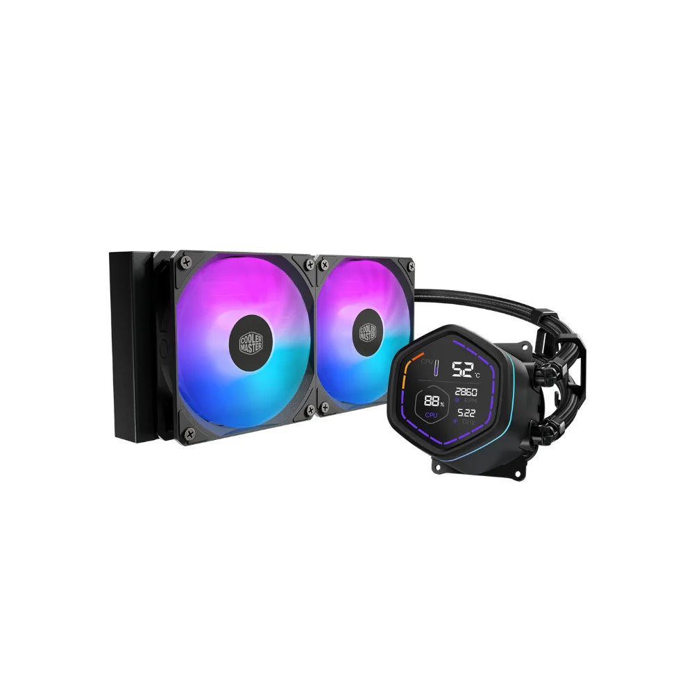 Cooler Master MasterLiquid Core Nex Digital 240 CPU Cooler, Liquid Cooling, 240mm Radiator, Addressable RGB, Rifle Bearing Fans, Supports Intel & AMD, Black, 1 Year Warranty