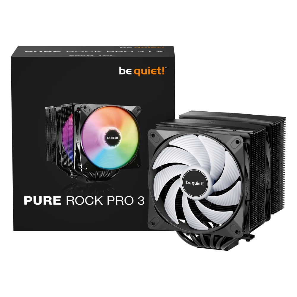 be quiet! Pure Rock Pro 3 LX Black Dual Tower Air CPU Cooler, 2 x Light Wings LX 120mm PWM ARGB Fans, Aluminum Fins, Intel & AMD Socket Compatibility, Black, 1 Year Warranty