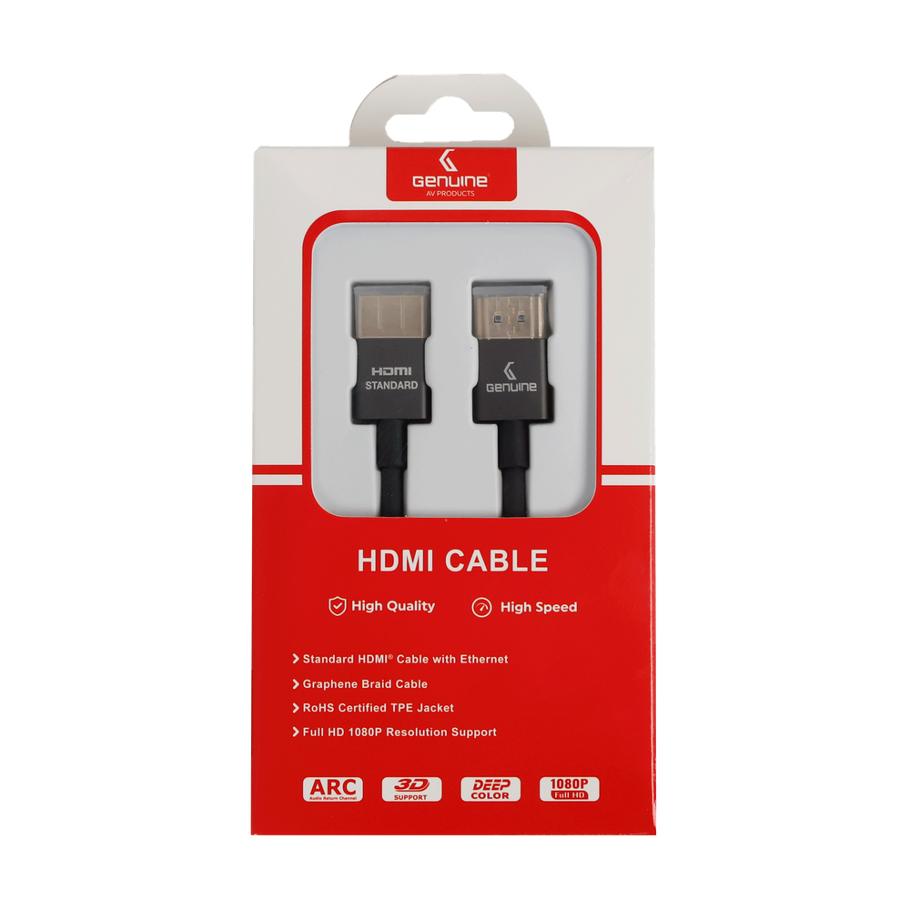 Genuine HDMI To HDMI Slim Cable, Version 1.4, Cable Length 1.8M, Supports 1080p, 1 Year Warranty