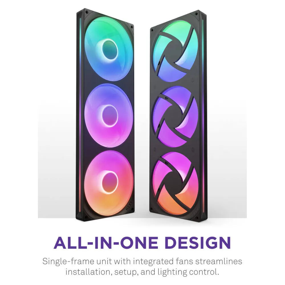 NZXT F420 RGB Core Single-Frame RGB Fan Unit, 3 x Fans, Fluid Dynamic Bearing, 420mm Frame Size, 2000 rpm Fan Speed, Addressable RGB LED Lighting, Black, 1 Year Warranty