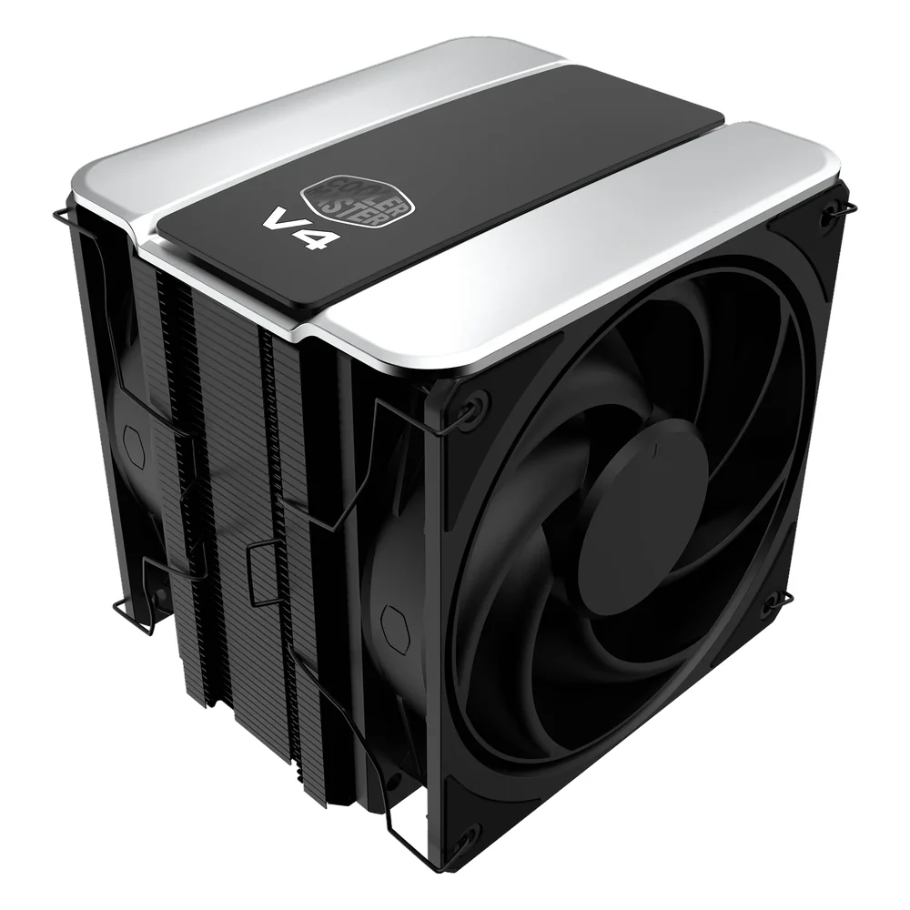 Cooler Master V4 Alpha 3DHP Black CPU Air Cooler, 2 x 3DHP Heat Pipes with Aluminum Fins, Dual PWM Fans, Non-LED, Black, 1 Year Warranty