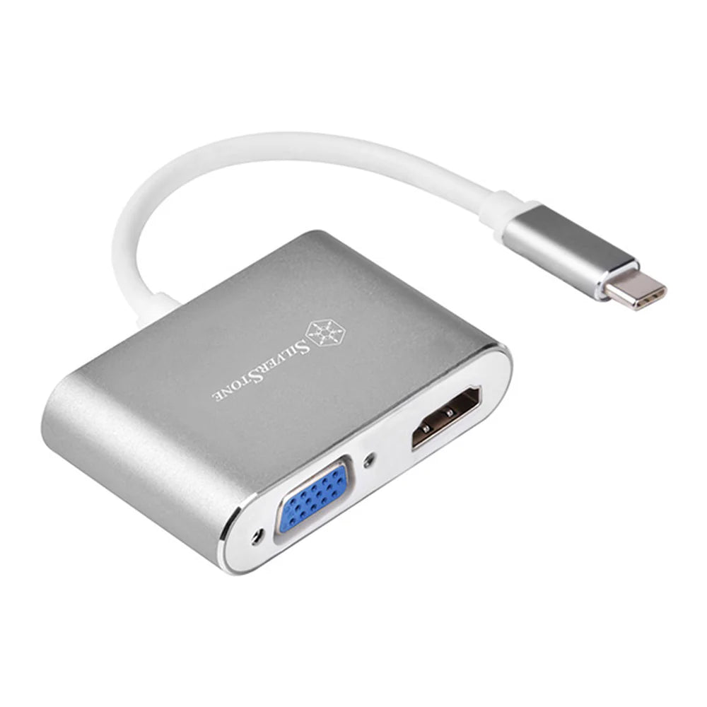 SilverStone USB 3.1 Type-C to HDMI & VGA Combo Adapter, Mirror & Extend Display Modes, High-quality Aluminum Alloy Shell, 100mm Cable Length, Black, 1 Year Warranty