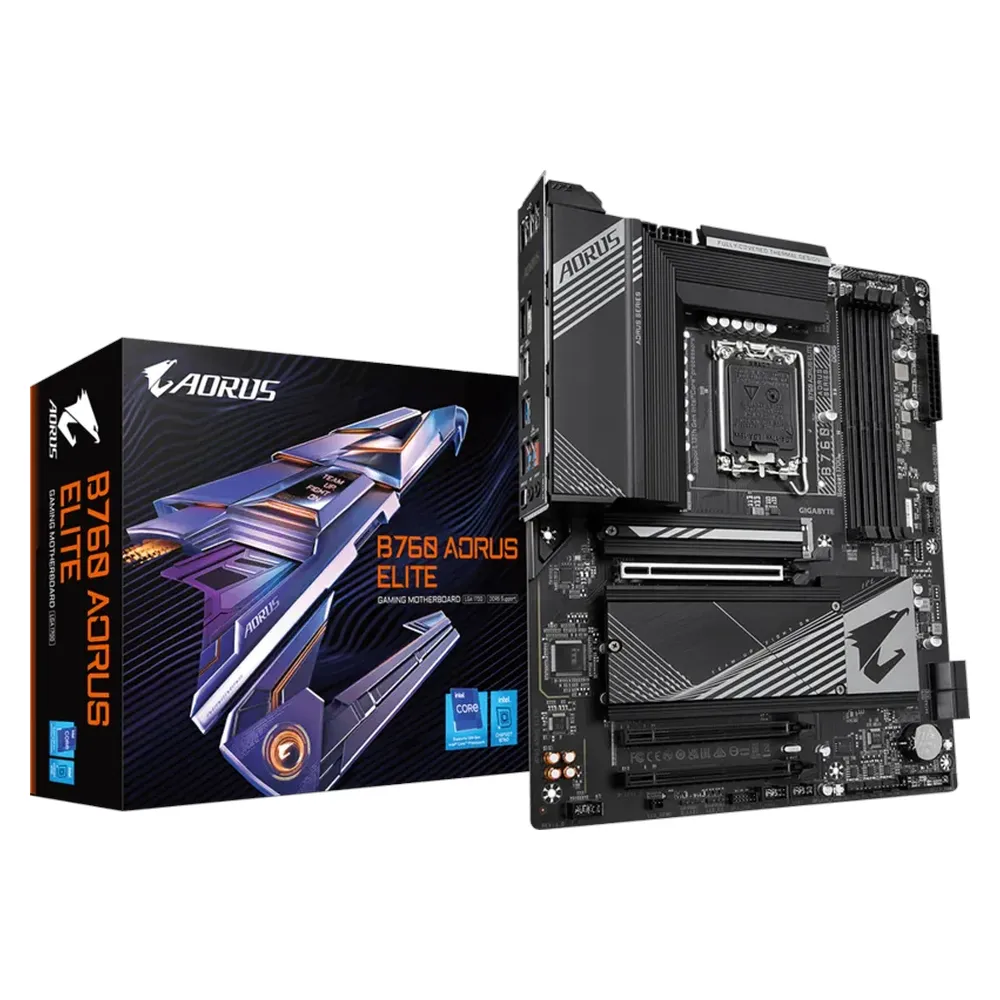 Gigabyte B760 AORUS ELITE Gaming Motherboard, LGA1700 Socket, ATX Form Factor, DDR5 Ram, PCIe 4.0, HDMI, DisplayPort, Realtek 2.5Gb Ethernet, RGB Fusion, 1 Year Warranty