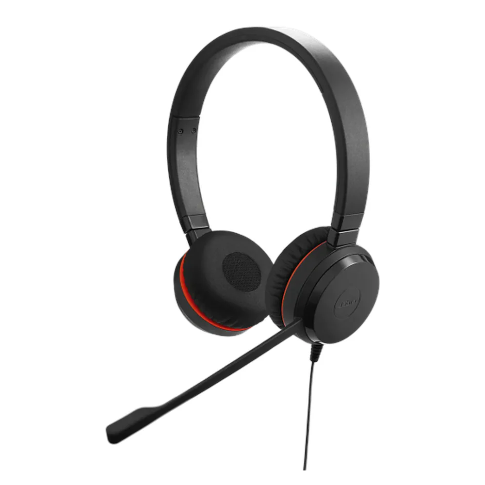 Jabra Evolve 20 SE Stereo Wired Headset, USB-Wired Connectivity, 28 mm Speakers, Electret Condenser Noise-Canceling Boom Microphone, Passive Noise Cancellation, Black, 1 Year Warranty