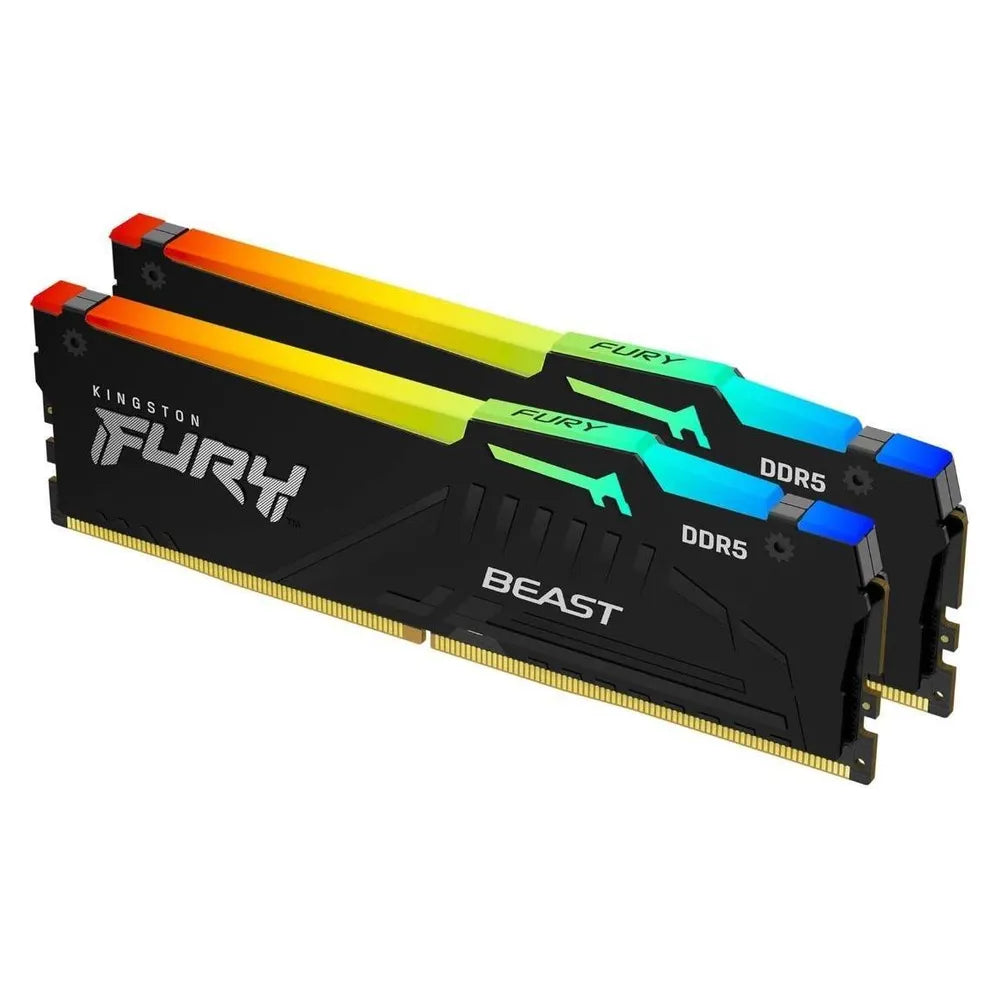 Kingston Fury Beast RGB Memory Kit, 16GB (2x8GB), DDR5 DRAM, 5600 MT/s, CL-40, Heat Spreader, Black, 1 Year Warranty