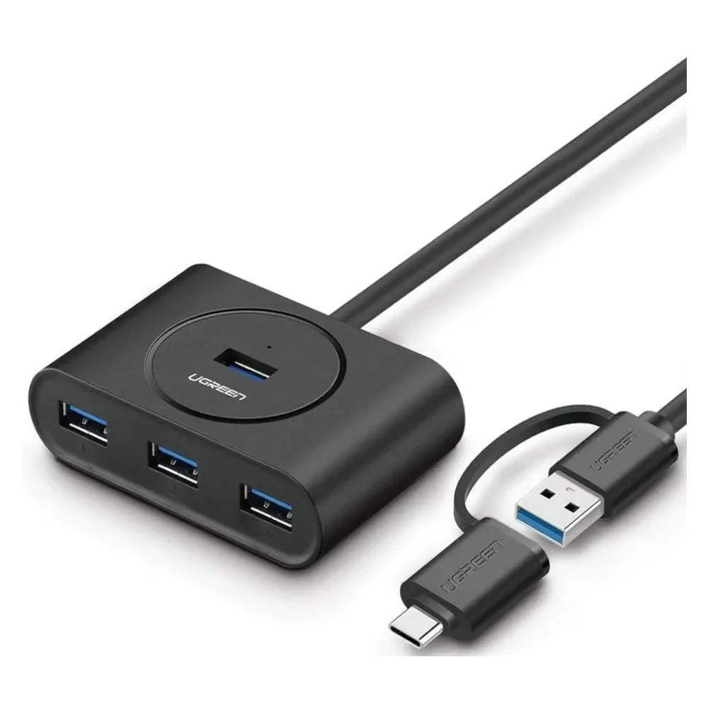 UGREEN 4-Port USB 3.0 Hub, USB-C Power Port, 5Gbps Data Transfer, OTG Support, Compact Travel Design, 1 Year Warranty