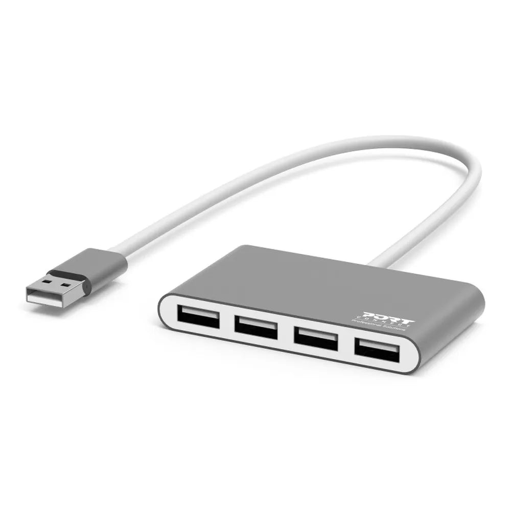 Port Connect 4-Port USB-C to USB 2.0 Hub, 480Mbps Data Transfer, Compact Design, 30 cm Cable Length, Black, 1 Year Warranty