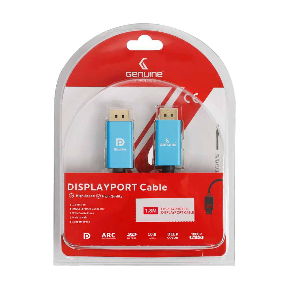 Genuine DP To DP (Display Port) Cable, Version 1.1, Supports 1080p, Cable Length 1.8M, 1 Year Warranty