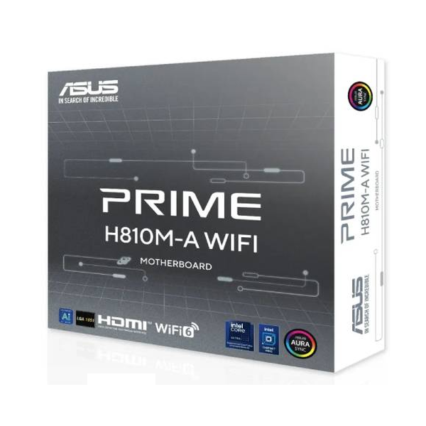 Asus PRIME H810M-A WiFi Motherboard, LGA 1851 Socket, micro-ATX Form Factor, DDR5 Ram, PCIe 4.0 With SafeSlot Core+, USB 5 GBps, HDMI, DisplayPort, WiFi 6, Realtek 1 GB Ethernet With Asus LANGuard, Aura Sync, 1 Year Warranty