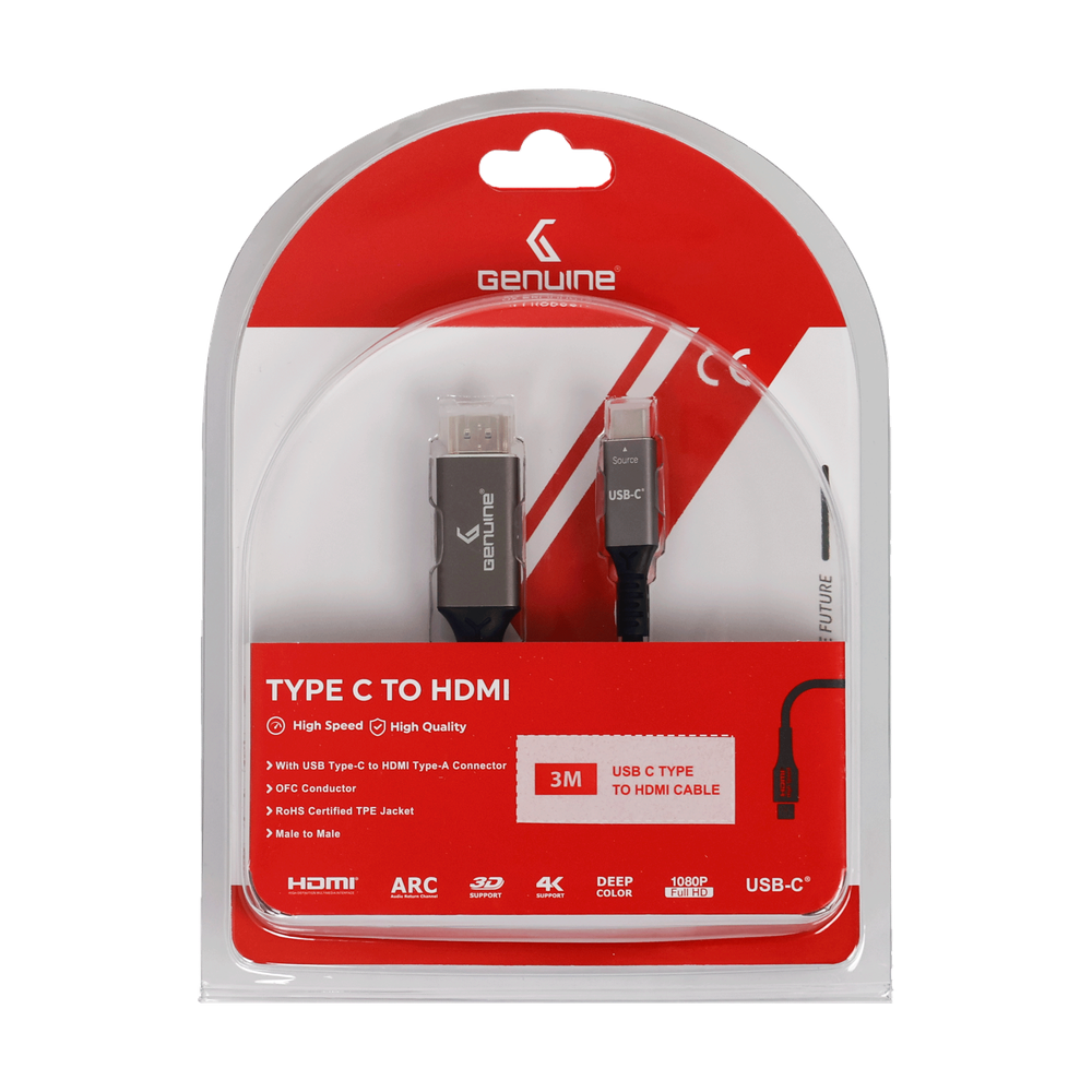 Genuine USB-C To HDMI Cable, Cable Length 3M, Supports 4K@60Hz, 1 Year Warranty