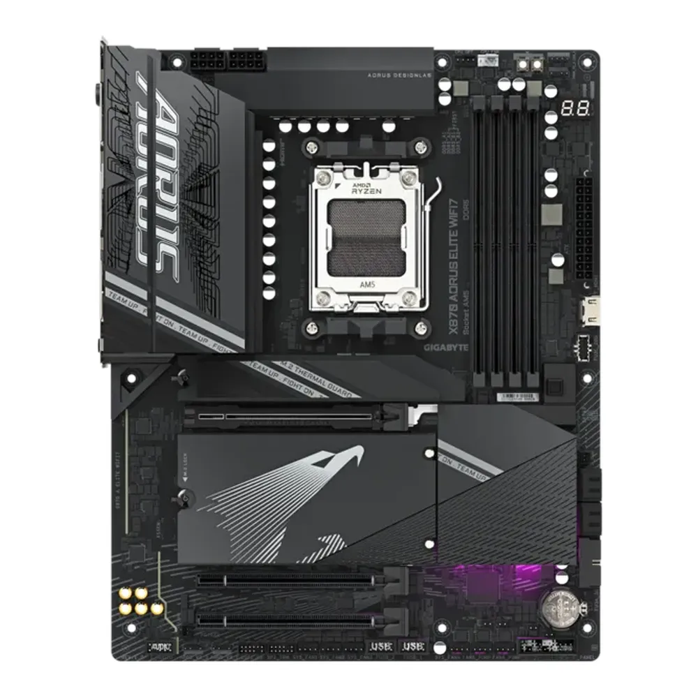Gigabyte X870 AORUS ELITE WIFI7 Motherboard, Socket AM5, ATX Form Factor, DDR5 Ram, PCIe 5.0, Wi-Fi 7, Bluetooth v5.4, HDMI, Dual USB4 Type-C, Realtek 2.5Gb Ethernet, 1 Year Warranty