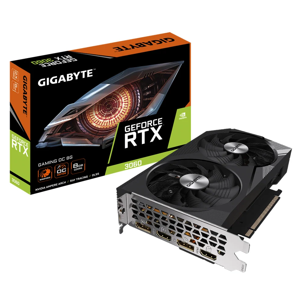 Gigabyte GeForce RTX 3060 Gaming OC Graphics Card, GDDR6 8GB 192-bit Memory, DisplayPort, HDMI Outputs, PCI Express 4.0, 1 Year Warranty