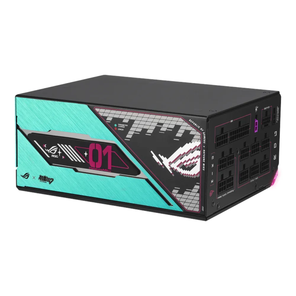 Asus ROG Thor Platinum III Hatsune Miku Edition Power Supply, 1200W, Fully Modular, ATX Form Factor, Magnetic OLED Display, Etched Modular Cables, 1 Year Warranty