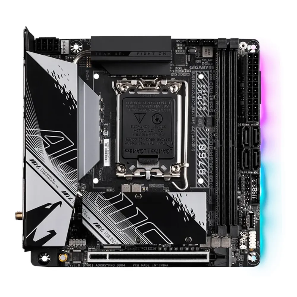 Gigabyte B760I AORUS PRO DDR4 Motherboard, LGA1700 Socket, Mini-ITX Form Factor, DDR4 Ram, PCIe 4.0, Killer Wi-Fi 6, Bluetooth v5.3, HDMI, DisplayPort, Intel 2.5Gb Ethernet, USB 3.2 Gen 2 Type-C, 1 Year Warranty