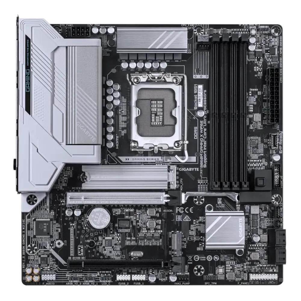 Gigabyte B860M GAMING X WIFI6E Motherboard, LGA1851 Socket, mATX Form Factor, DDR5 Ram, PCIe 5.0, Wi-Fi 6E, Bluetooth v5.3, HDMI, DisplayPort, USB4 Type-C, Realtek 2.5Gb Ethernet, 1 Year Warranty