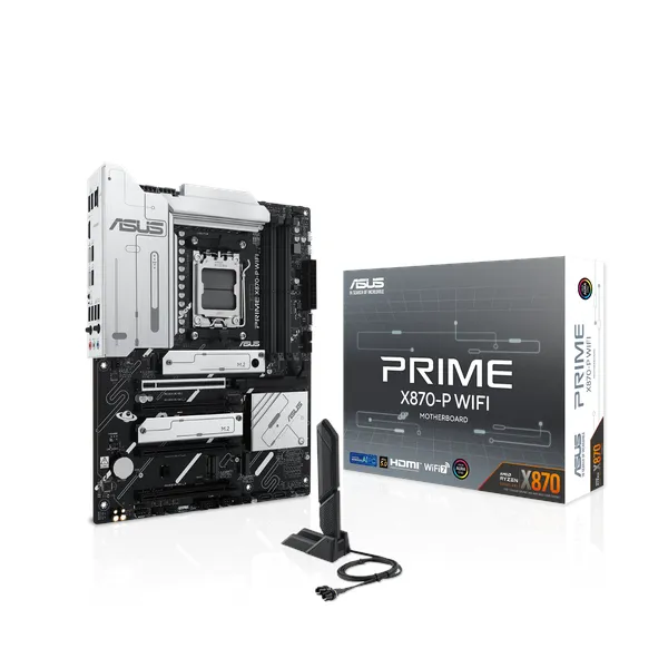 Asus PRIME X870-P WiFi Motherboard, AM5 Socket, ATX Form Factor, DDR5 Ram, PCIe 5.0 With SafeSlot Core+, Wi-Fi 7, Bluetooth v5.4, USB4 40 GBps, HDMI, Thunderbolt, Realtek 2.5 GB Ethernet With Asus LANGuard, Aura Sync, 1 Year Warranty