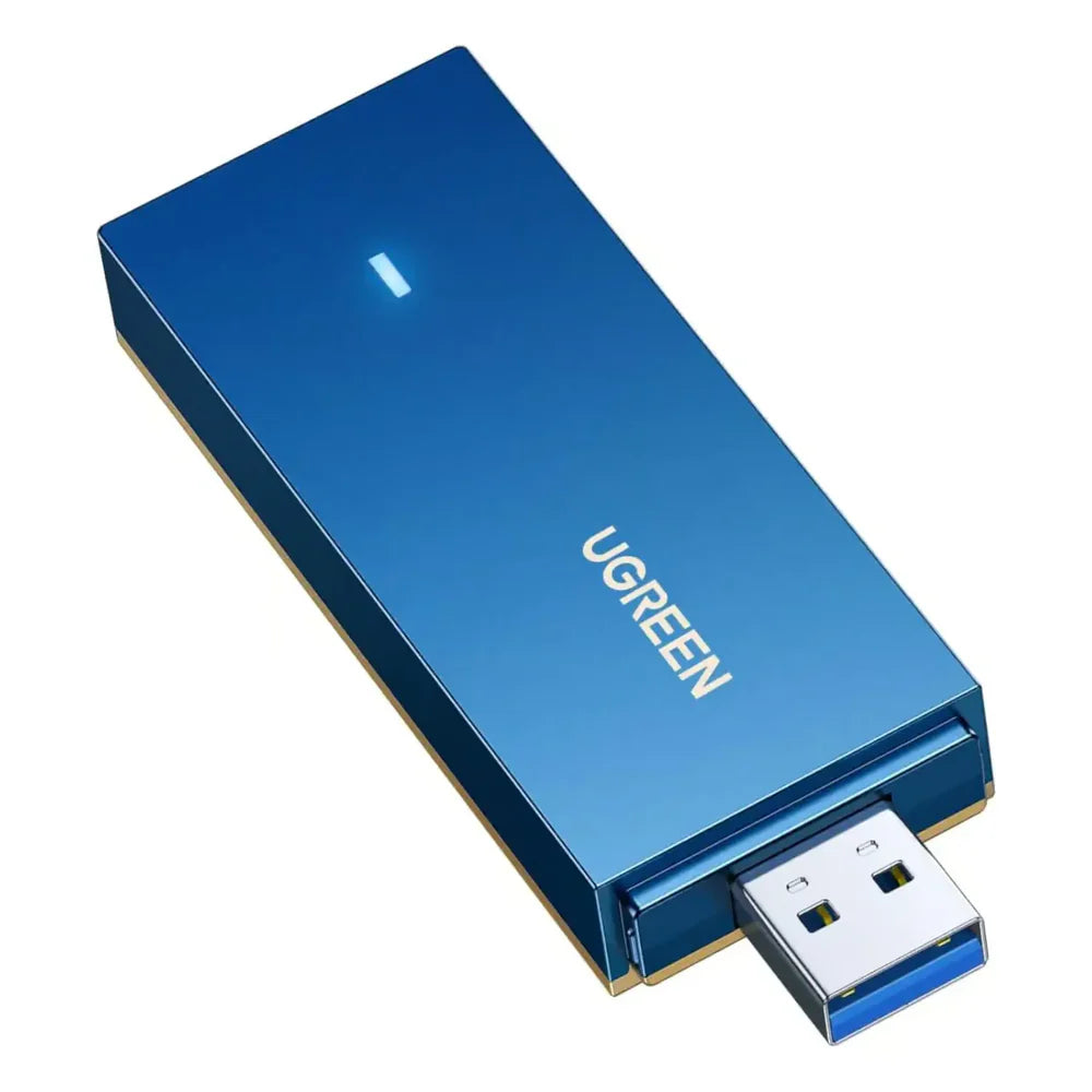 Ugreen AX1800 Wireless Dual-Band USB Adapter, USB 3.0 Interface, WiFi 6, Up to 1800Mbps Speed, Built-in Dual Antennas, Blue LED Indicator, Grey, 1 Year Warranty