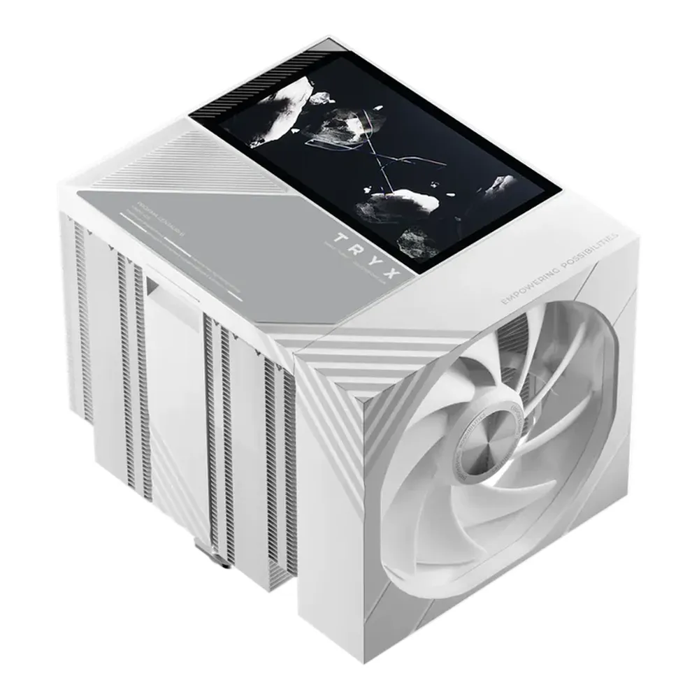 Tryx Turris 620 CPU Air Cooler, Dual Fan Design, 5" IPS Display, Intel & AMD Compatible, Dual-Tower Heatsink, White, 1 Year Warranty