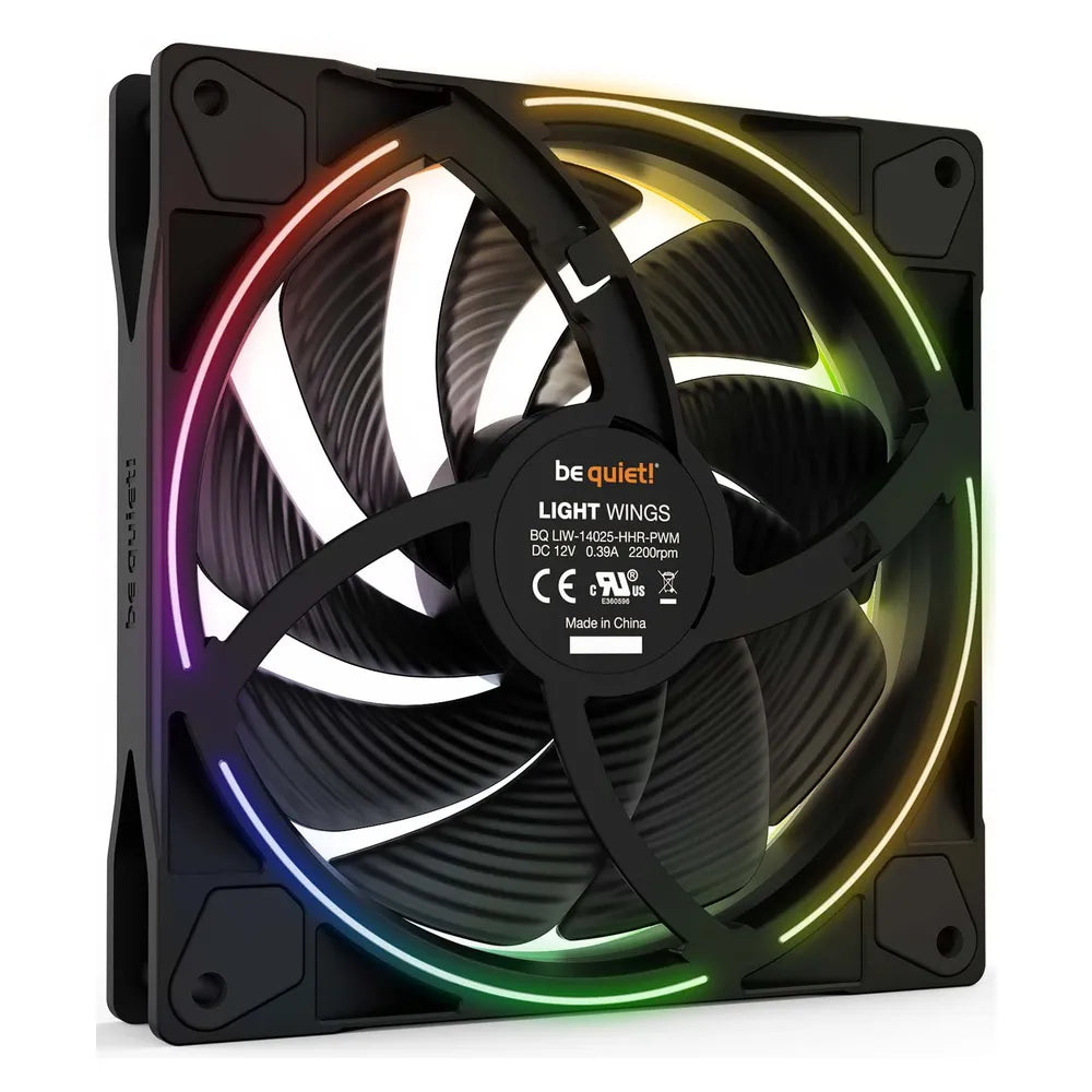 Be Quiet! Light Wings 140mm PWM High-Speed Case Fan, Rifle Bearing, 140mm Fan Size, 2200 rpm Fan Speed, Addressable RGB LED Lighting, Black, 1 Year Warranty