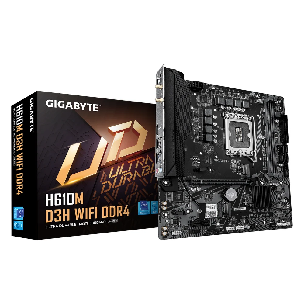 Gigabyte H610M D3H WIFI DDR4 Motherboard, Intel H610 Chipset, LGA 1700 Socket, Supports 12th/13th/14th Gen Processors, Wi-Fi 5 & Bluetooth 5.1, 1 Year Warranty