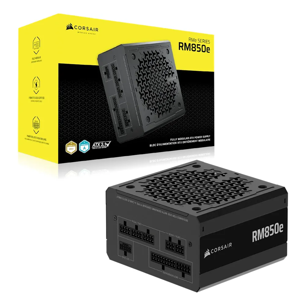 Corsair RMe Series RM850e 80 Plus Gold ATX Power Supply, 850W, Fully Modular, ATX, Black, 1 Year Warranty