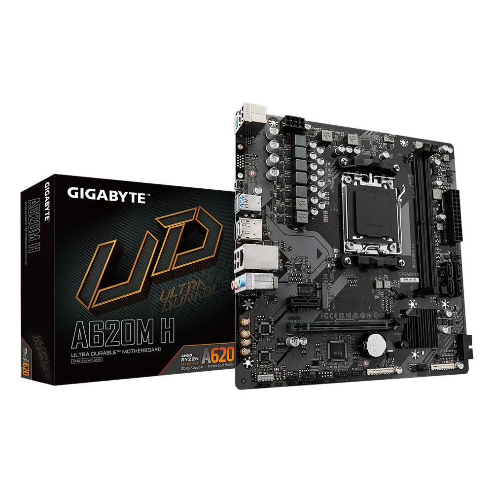 Gigabyte A620M H Motherboard, Socket AM5, mATX Form Factor, DDR5 Ram, PCIe 4.0, HDMI, DisplayPort, Realtek GbE LAN, 1 Year Warranty