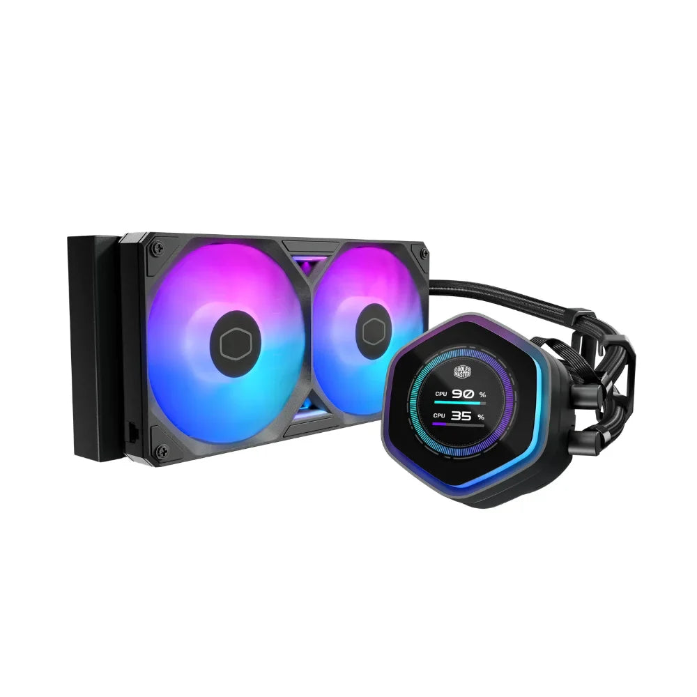 Cooler Master MasterLiquid Atmos II 240 LCD CPU Cooler, Liquid Cooling, 240mm Radiator, Addressable RGB Gen 2, Loop Dynamic Bearing Fans, Supports Intel & AMD, Black, 1 Year Warranty
