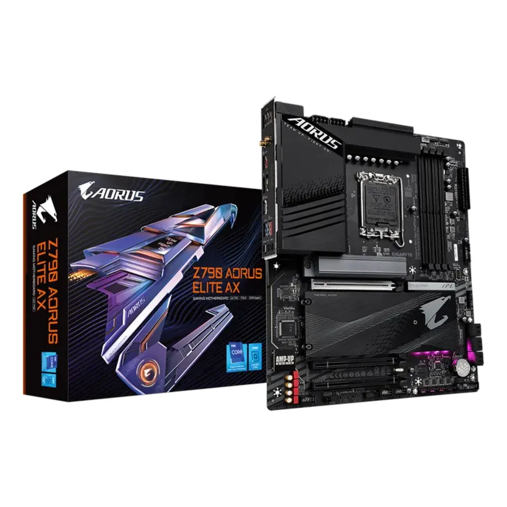 Gigabyte Z790 AORUS ELITE AX Gaming Motherboard, LGA1700 Socket, ATX Form Factor, DDR5 Ram, PCIe 5.0, Wi-Fi 6E, Bluetooth v5.3, HDMI, DisplayPort, Realtek 2.5Gb Ethernet, RGB Fusion, 1 Year Warranty