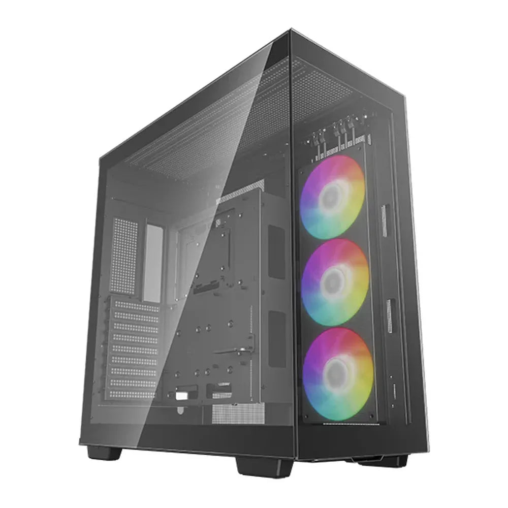DeepCool CH780 Panoramic Full-Tower PC Case, Dual-Chamber Design, Pillarless Glass, Includes 1 x 420mm ARGB Trinity Fan & PCIe 4.0 Riser, 480mm GPU Support, Black, 1 Year Warranty