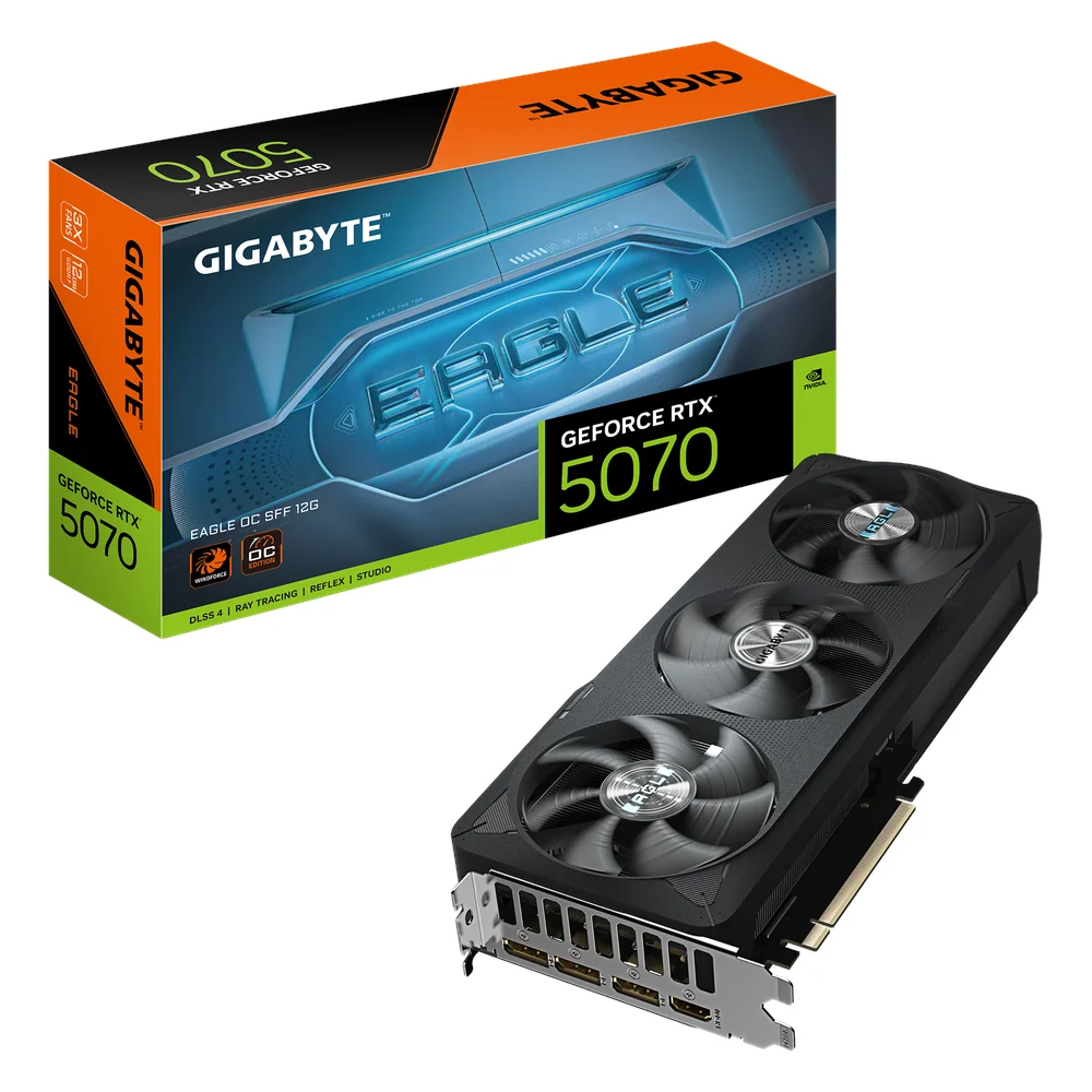Gigabyte GeForce RTX 5070 EAGLE OC SFF Graphics Card, GDDR7 12GB 192-bit Memory, HDMI & DP Outputs, PCI Express 5.0, 2587 MHz Engine Clock, 28 Gbps Memory Clock, 1 Year Warranty