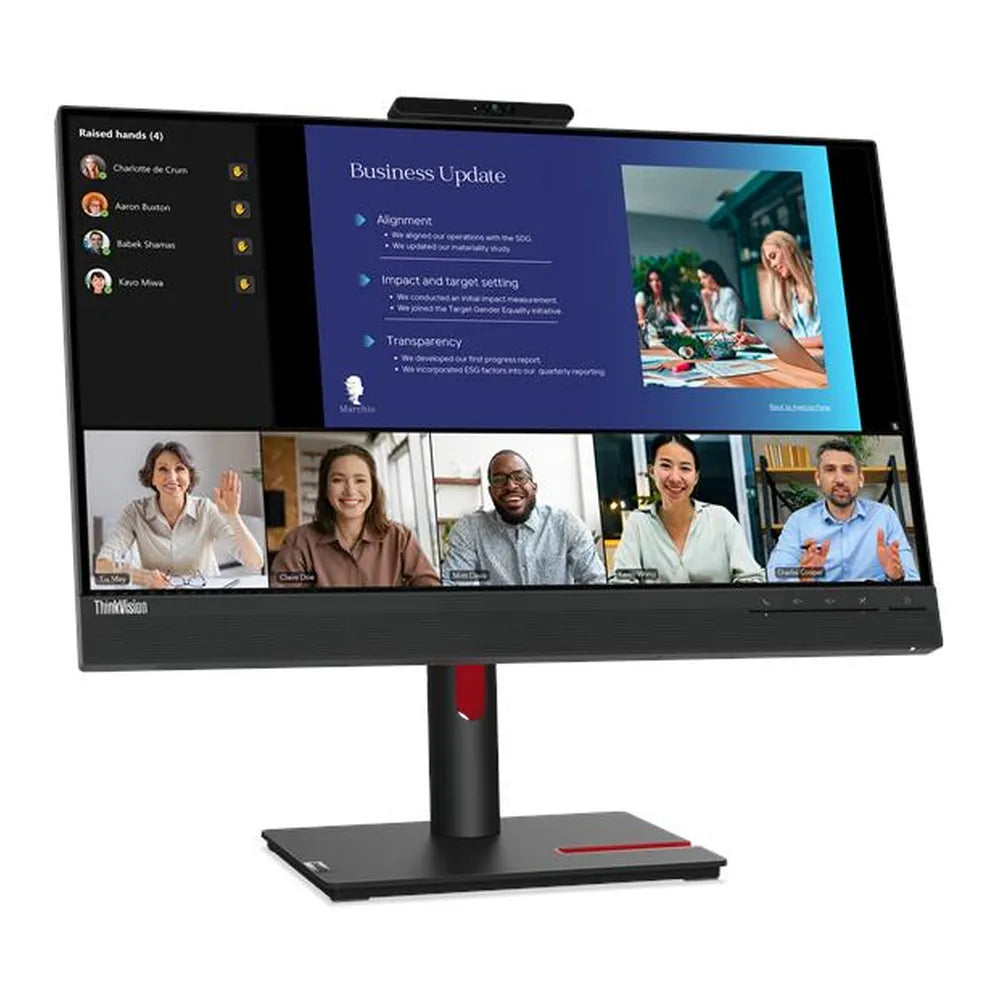 Lenovo ThinkVision T24v-30 VoIP Monitor, 23.8" FHD (1920 x 1080) Resolution, 75Hz, Anti-glare, HDMI, DisplayPort, VGA, USB Hub, Tilt/Pivot/Swivel/Height Adjustable Stand, 2.0MP IR+RGB Camera, Integrated Speakers & Mic, Black, 3 Year Warranty