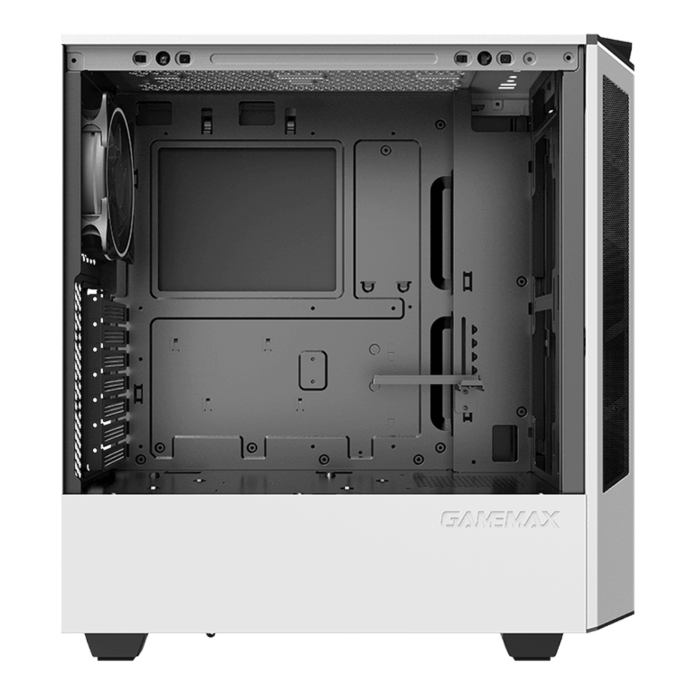 Gamemax Paladin T801 AR GB ATX PC Case, Tempered Glass Side Panel, 1 x AR GB 12cm Rainbow Fan, 360mm GPU Support, USB 3.1 Gen 1, White, 1 Year Warranty
