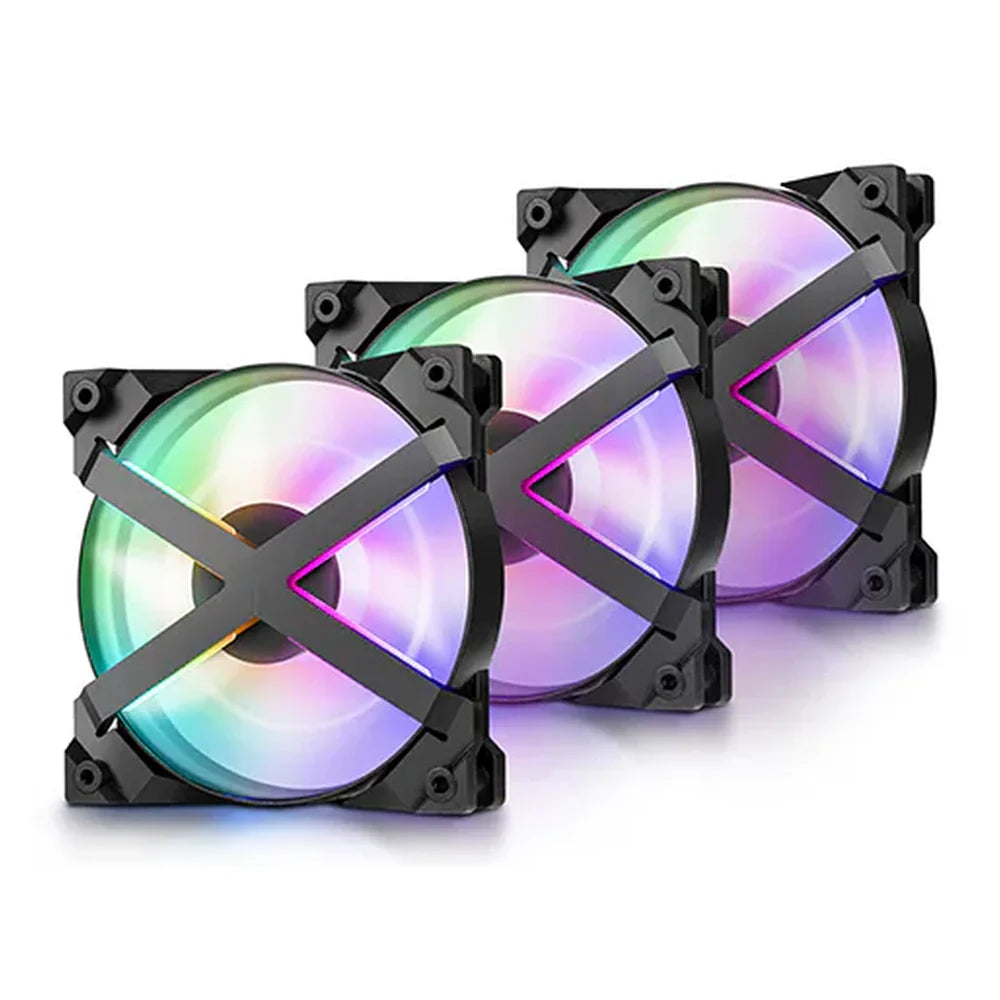 DeepCool MF120 GT ARGB PWM Case Fan, 3-Pack 120mm, 500–1800 RPM, 60.6 CFM Airflow, 4-Pin PWM & 3-Pin ARGB Lighting, Black, 1 Year Warranty