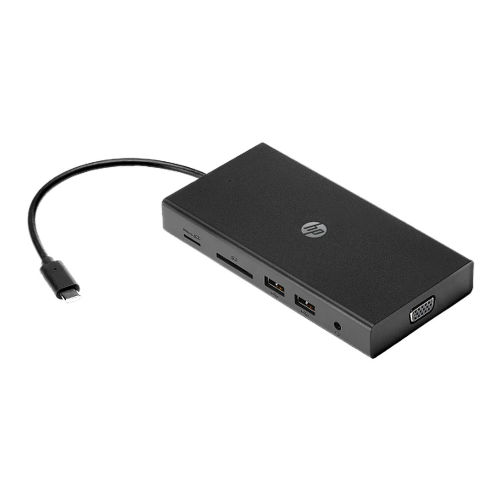HP USB-C Travel Multiport Hub, Power Pass-Through, 4K HDMI, VGA, Gigabit Ethernet, USB-A, Pocket-Sized Design, 1 Year Warranty