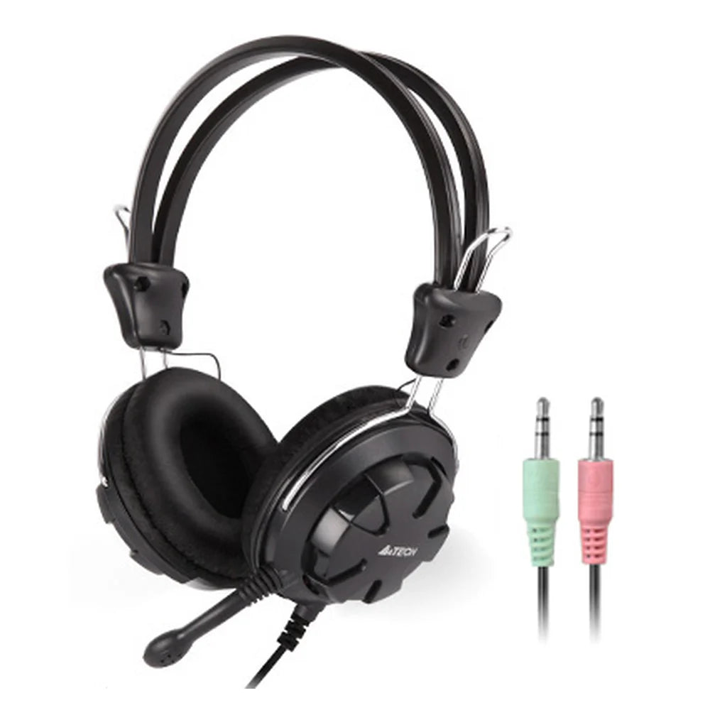 A4Tech HS-28 Wired Headset, USB-Wired Connectivity, 40 mm Drivers, Noise-Canceling Microphone, On-Earcap Volume Control, Black, 1 Year Warranty