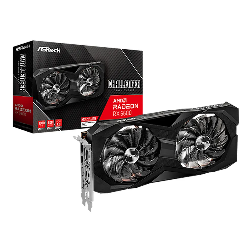 ASRock AMD Radeon RX 6600 Challenger D Graphics Card, GDDR6 8GB 128-bit Memory, HDMI & DP Outputs, PCI Express 4.0, 2491 MHz Boost Clock, 14 Gbps Memory Clock, 1 Year Warranty