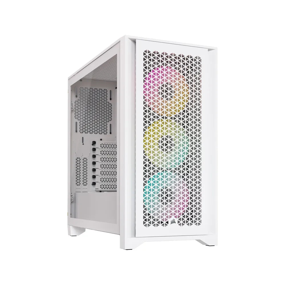 Corsair iCUE 4000D R GB AIRFLOW Mid-Tower ATX Case, Tempered Glass Side Window, 3 x AF120 R GB Elite Fans, 360mm GPU Support, USB 3.2 Gen 2, White, 1 Year Warranty