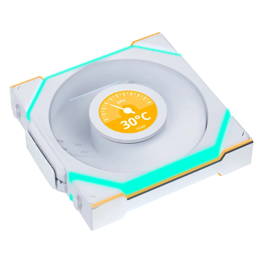 Lian Li UNI FAN SL-Infinity Wireless LCD Case Fan, Single Pack, 1.6" LCD Screen, 120mm Fan Size, 1900 rpm Fan Speed, 2.4GHz Wireless Signal Control, Addressable RGB LED Lighting, White, 1 Year Warranty