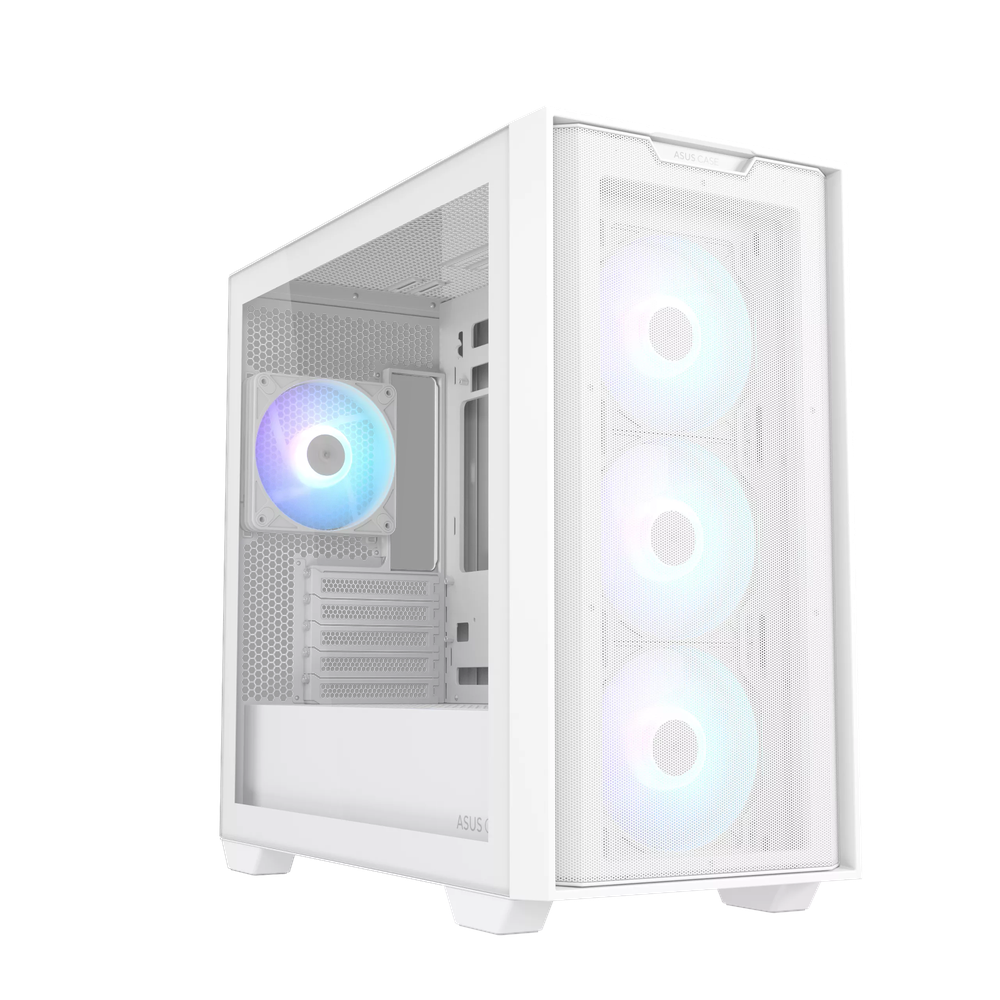 Asus A21 PLUS mATX PC Case, Tempered Glass Panel, 380mm GPU Support, 4 x 120 mm AR GB Fans, USB 3.2 Gen 1, Ample Cable Management, White, 1 Year Warranty