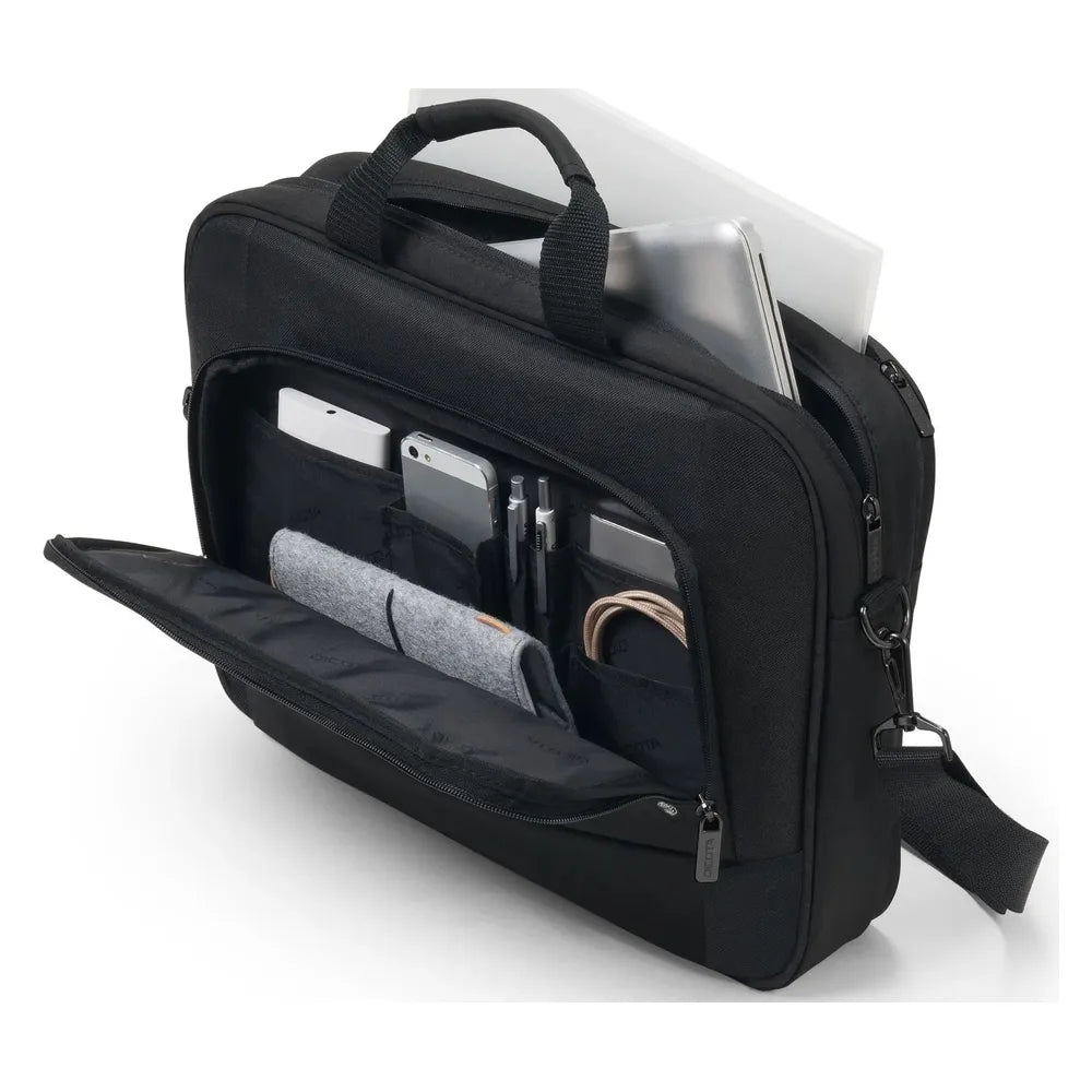 Dicota Top Traveller Base, Fits up to 14.1" Laptops, Polyester, Padded Notebook Compartment, Document Storage, Detachable Adjustable Shoulder Strap, Black, 1 Year Warranty