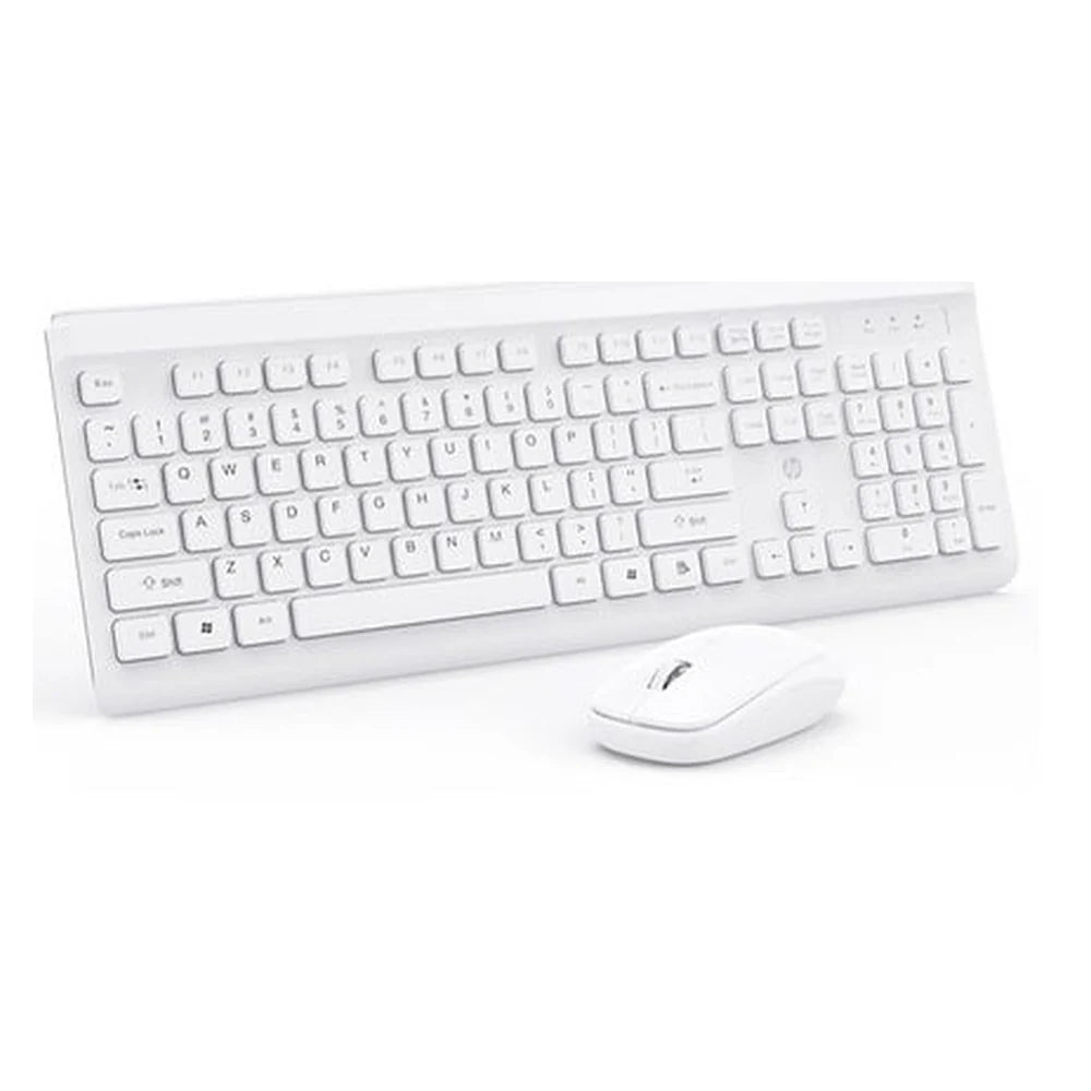 HP CS500 Wireless Keyboard & Mouse Combo, 2.4 GHz Wireless Connectivity, 104 Keys Membrane Keyboard, Low-Profile Quiet Keys, Standard Anti-Ghosting, Adjustable Mouse 2000 DPI with 3 Buttons, White, 1 Year Warranty