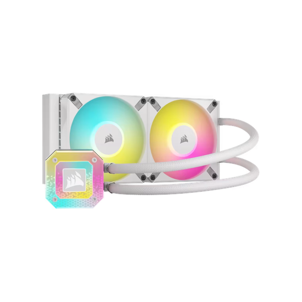 Corsair iCUE H100i Elite Capellix XT AIO RGB Liquid Cooler, 240mm Radiator, Supports Intel, AMD Sockets, White, 1 Year Warranty