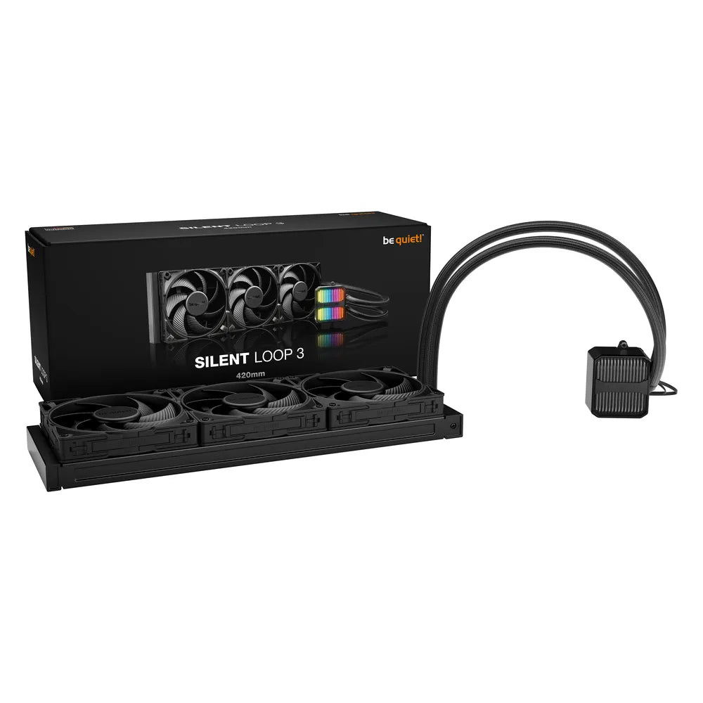 Be Quiet! Silent Loop 3 420mm Liquid CPU Cooler, 420 mm Radiator, 3-Chamber Pump Design, ARGB Lighting, Supports Intel, AMD Sockets, Silent Wings 140mm Fans, Black, 1 Year Warranty
