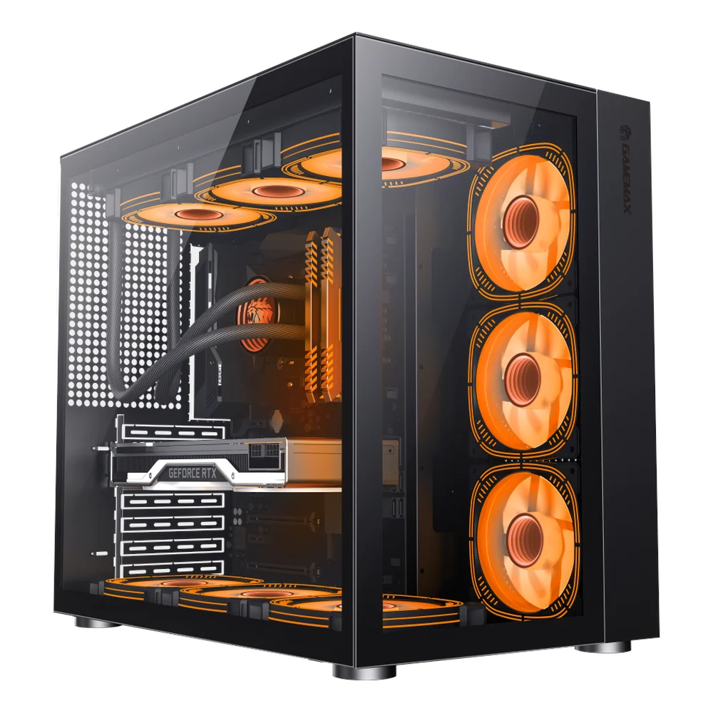 GameMax Infinity Mid Tower ATX Gaming Case, Dual Tempered Glass, USB Type-C, Panoramic Design, Dust Filters, Up To 360mm GPU Support, Black, 1 Year Warranty
